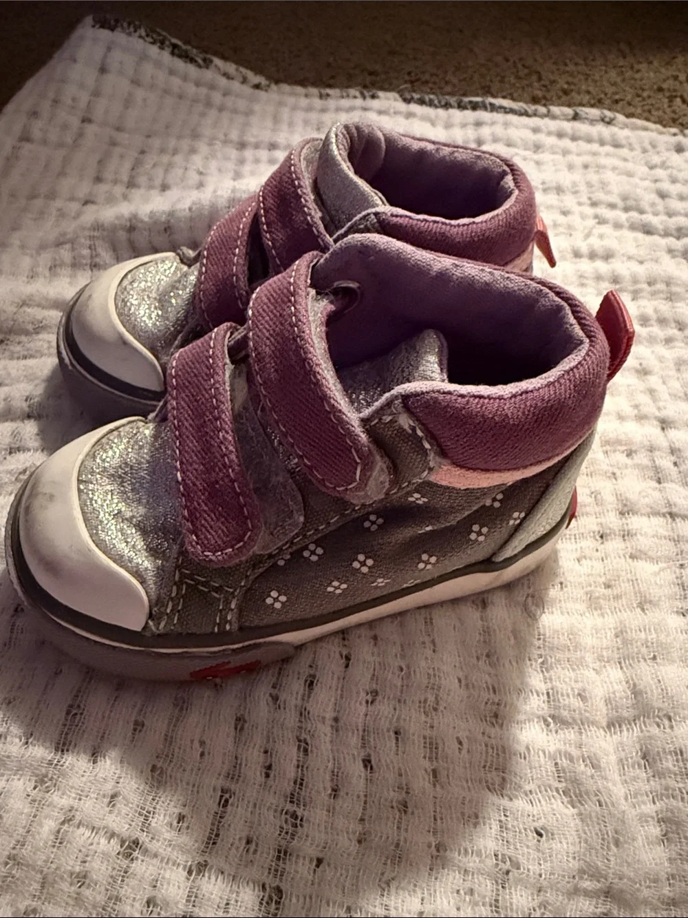 See Kai Run Pink and Gray Glitter High-Top Sneakers